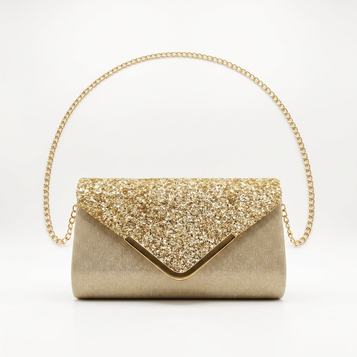 Clutch Busta con Patta Glitter Oro