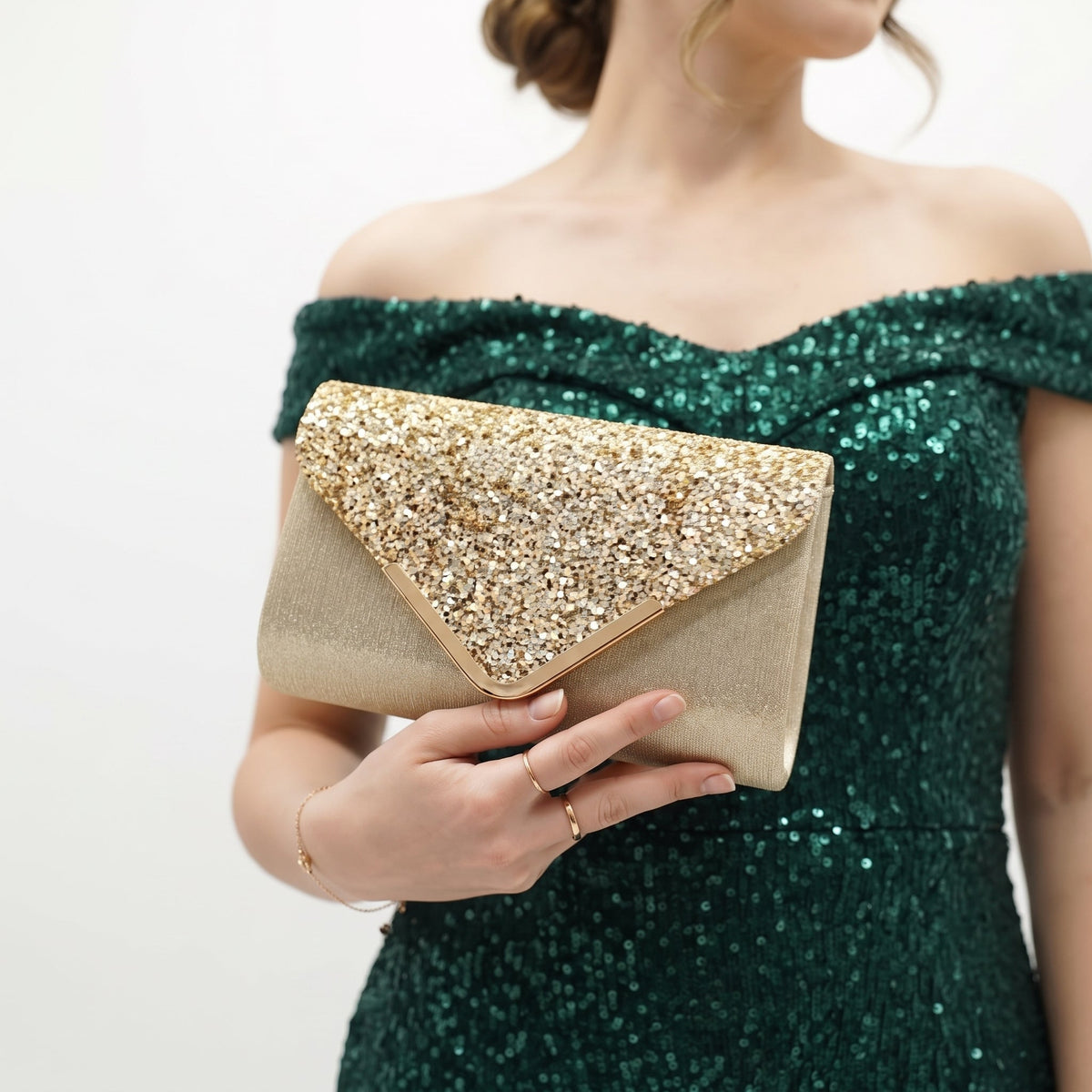 Clutch Busta con Patta Glitter Oro
