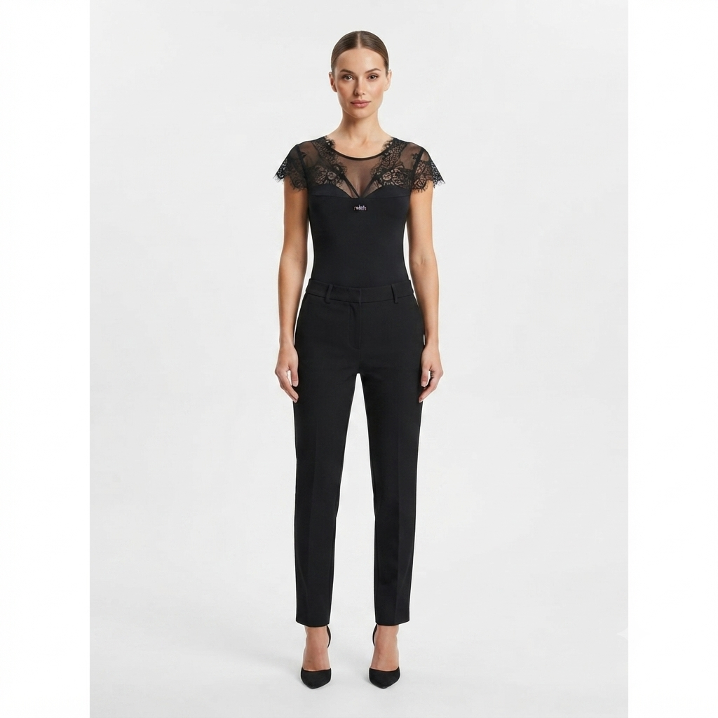 Relish Body BASIS maniche corte con inserti tulle più pizzo RDP2603006066 1199 nero
