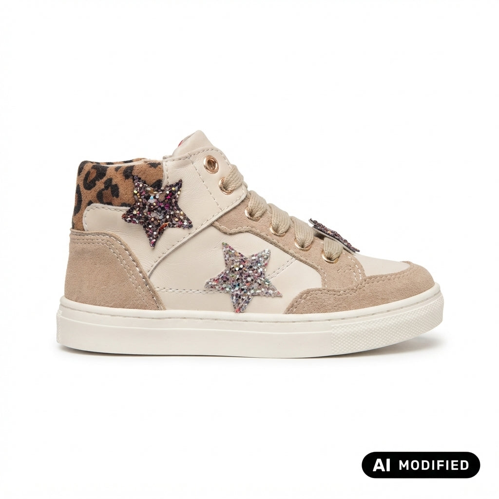 Balducci scarpa sneakers alta con laccio e cerniera da bimba BUTT1972 beige