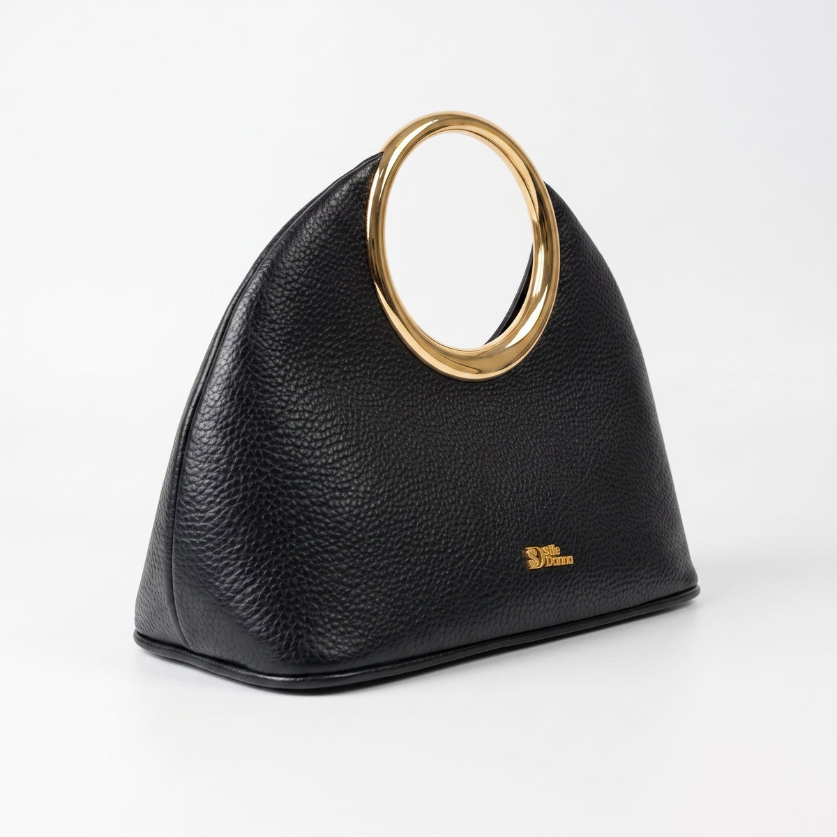 Halo – Borsa a Mano in Ecopelle con Manico Circolare Dorato
