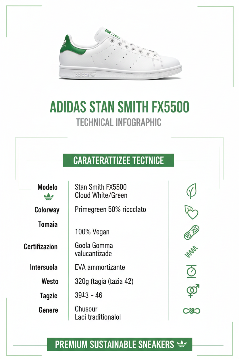 Adidas Stan Smith FX5500 White Green Primegreen Vegan Unisex