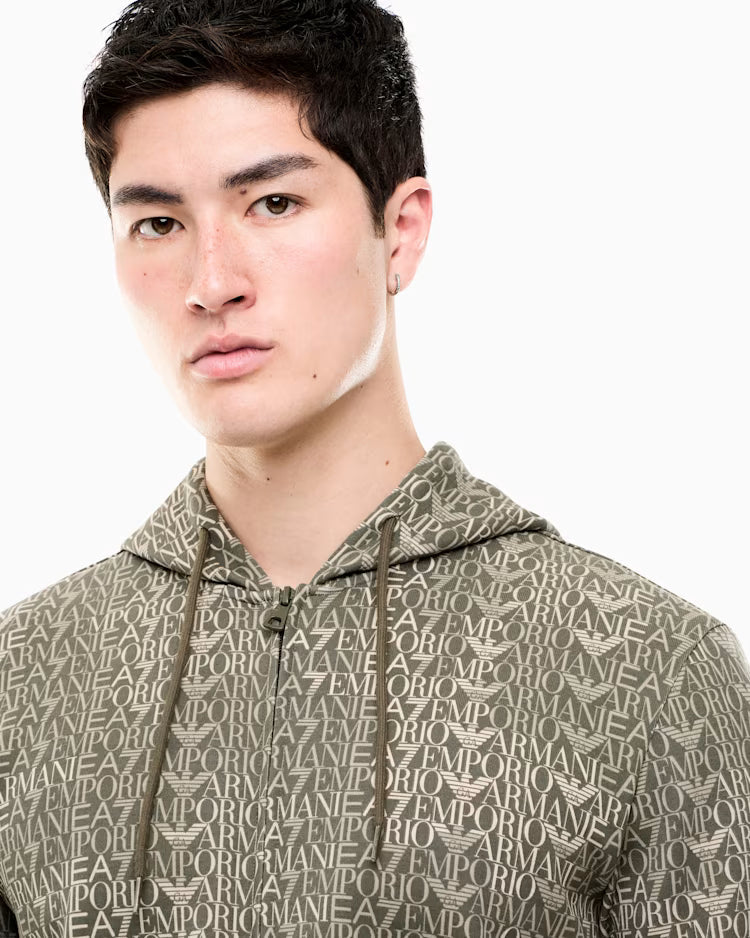 EA7 ARMANI Felpa Logo Series full zip con cappuccio in misto cotone 7M002206 AF12660 F7011 verde