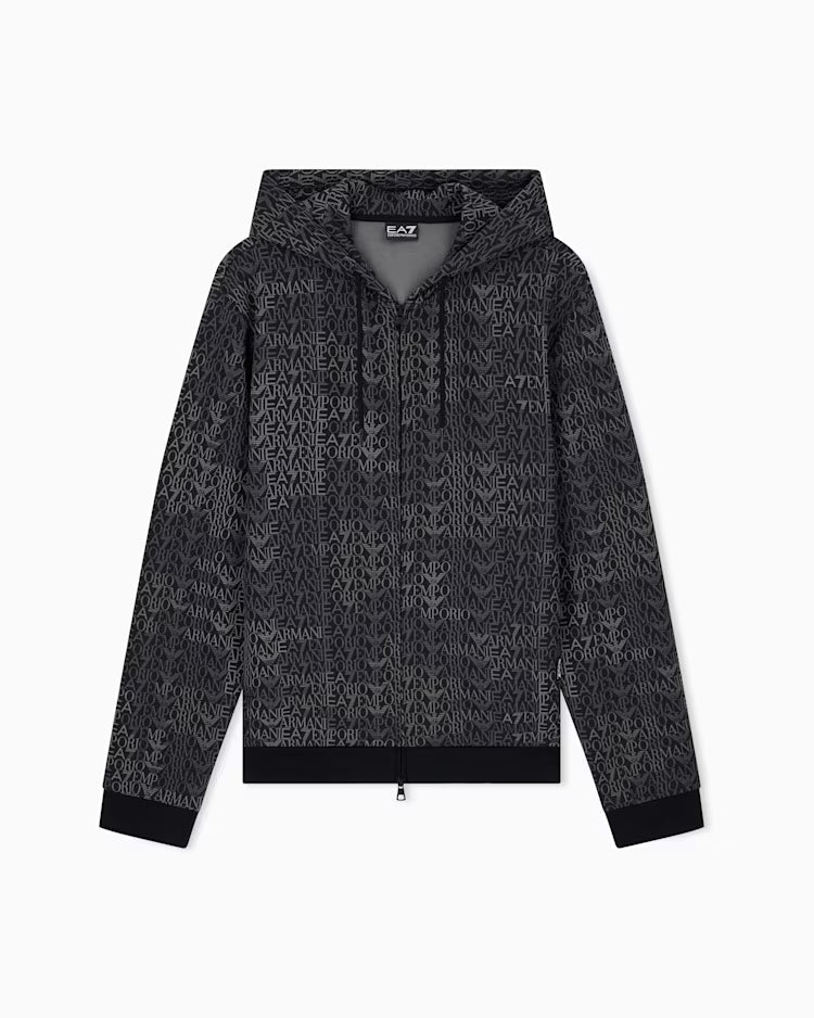 EA7 ARMANI Felpa Logo Series full zip con cappuccio in misto cotone 7M002206 AF12660 FC099 nera