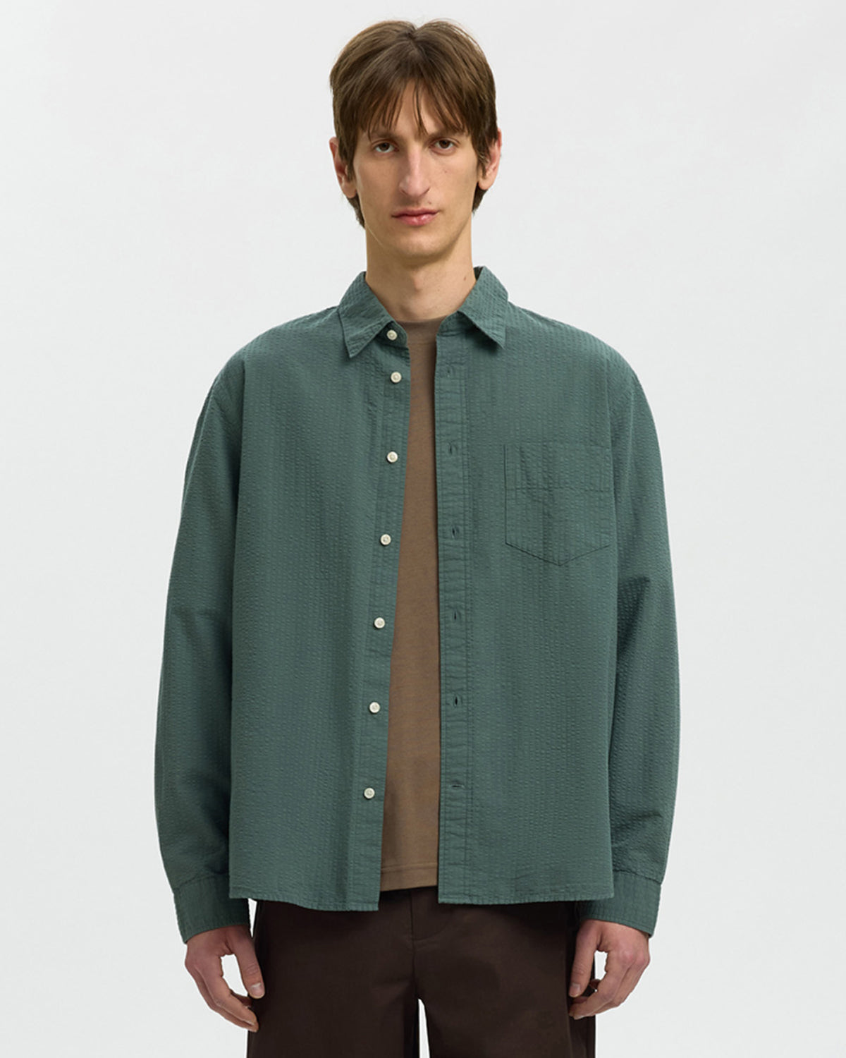 Camicia Reg Freddie Solid Seersucker Balsam Green