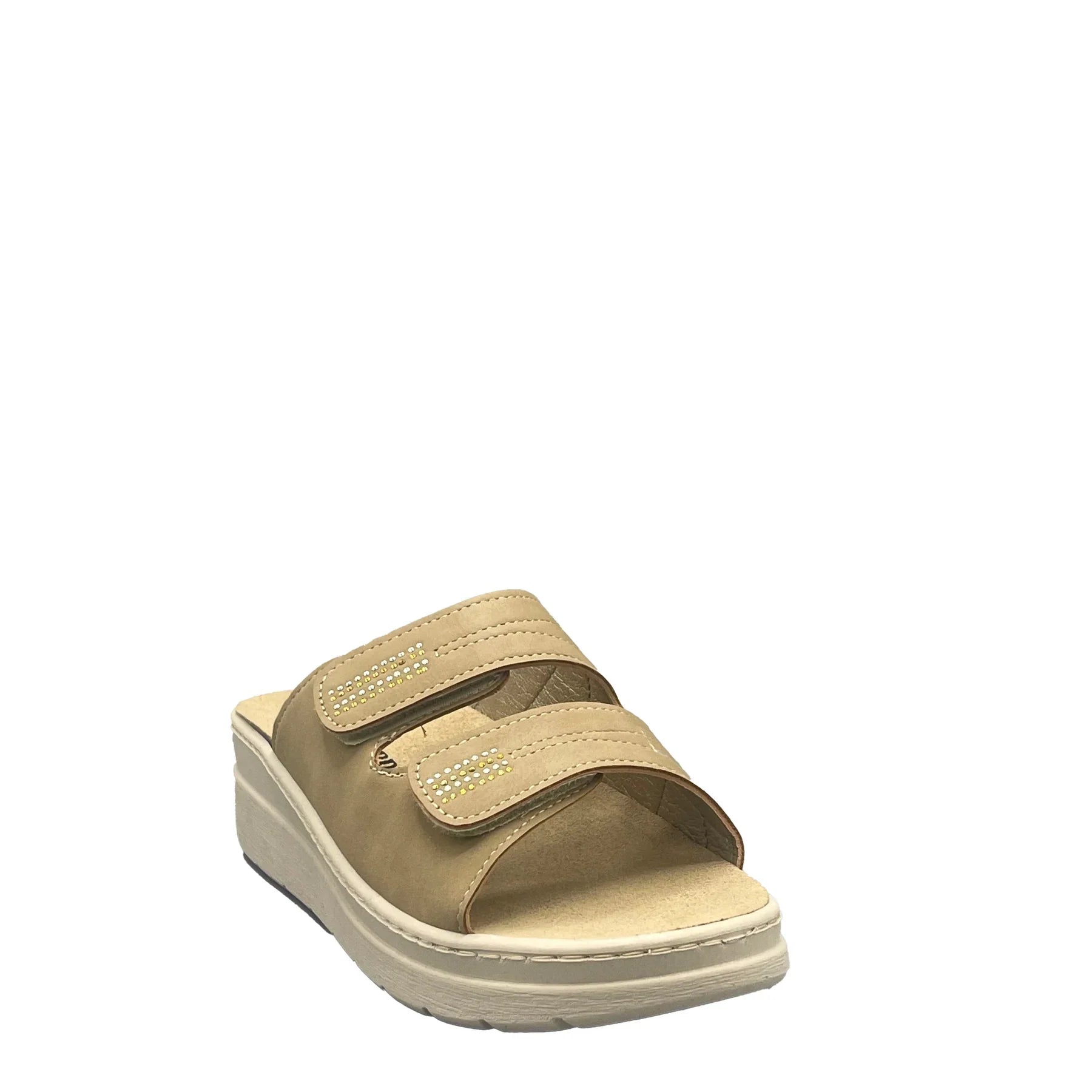 Valleverde Ciabatta Donna 55600 Beige Velcro Plantare Estraibile Made in Italy