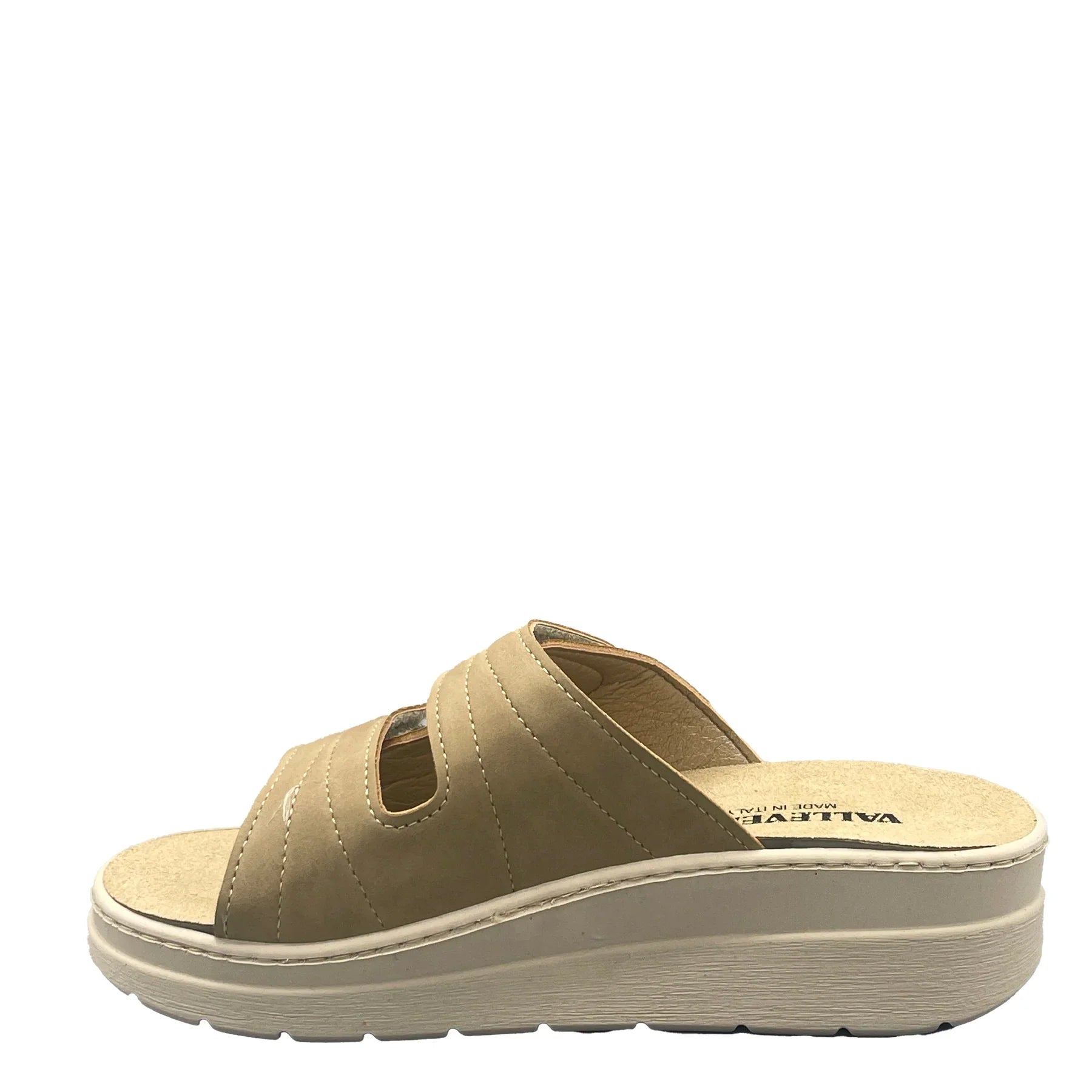 Valleverde Ciabatta Donna 55600 Beige Velcro Plantare Estraibile Made in Italy