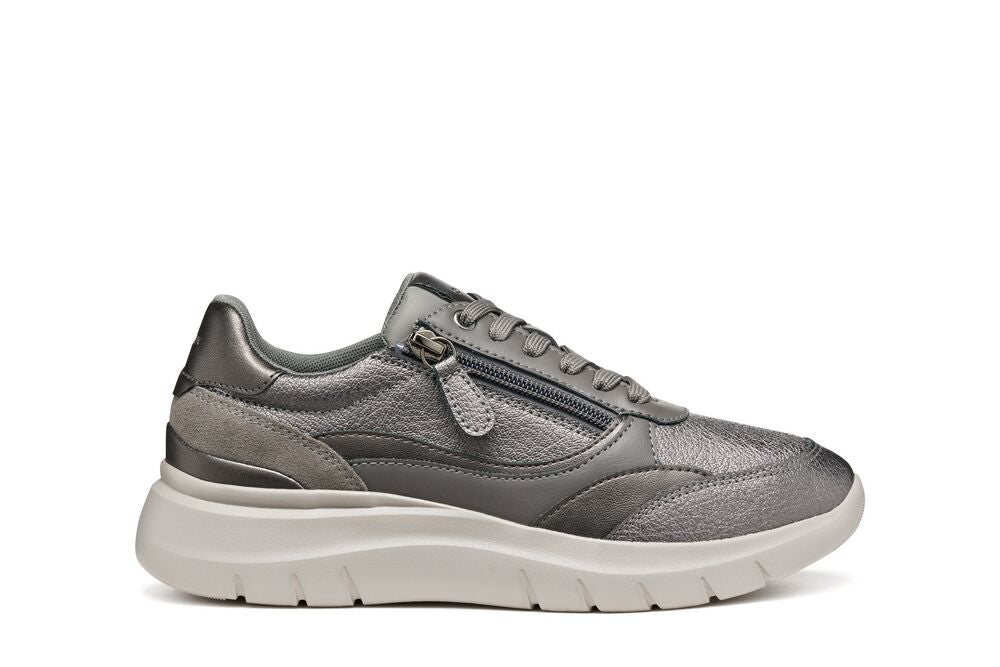 Geox Sneaker Donna Plummery 8058192483035 Grigio Zip Laterale Rialzo 4,5 cm
