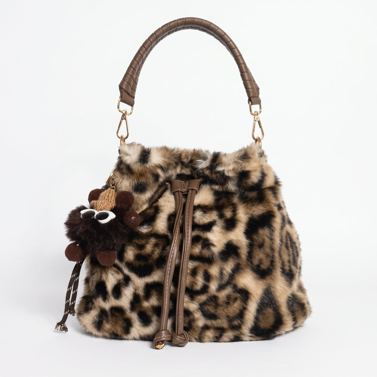 Maura borsa pelosa maculata a secchiello con tracolla pelosa