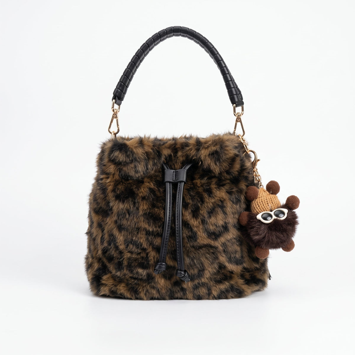 Maura borsa pelosa maculata a secchiello con tracolla pelosa