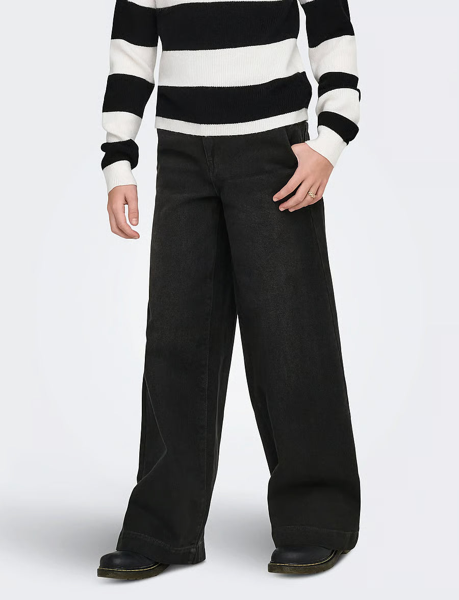 Only KOGCOMET Wide Leg Fit Jeans 15264770 – Jeans Ragazza Nero Gamba Larga 6-14 Anni