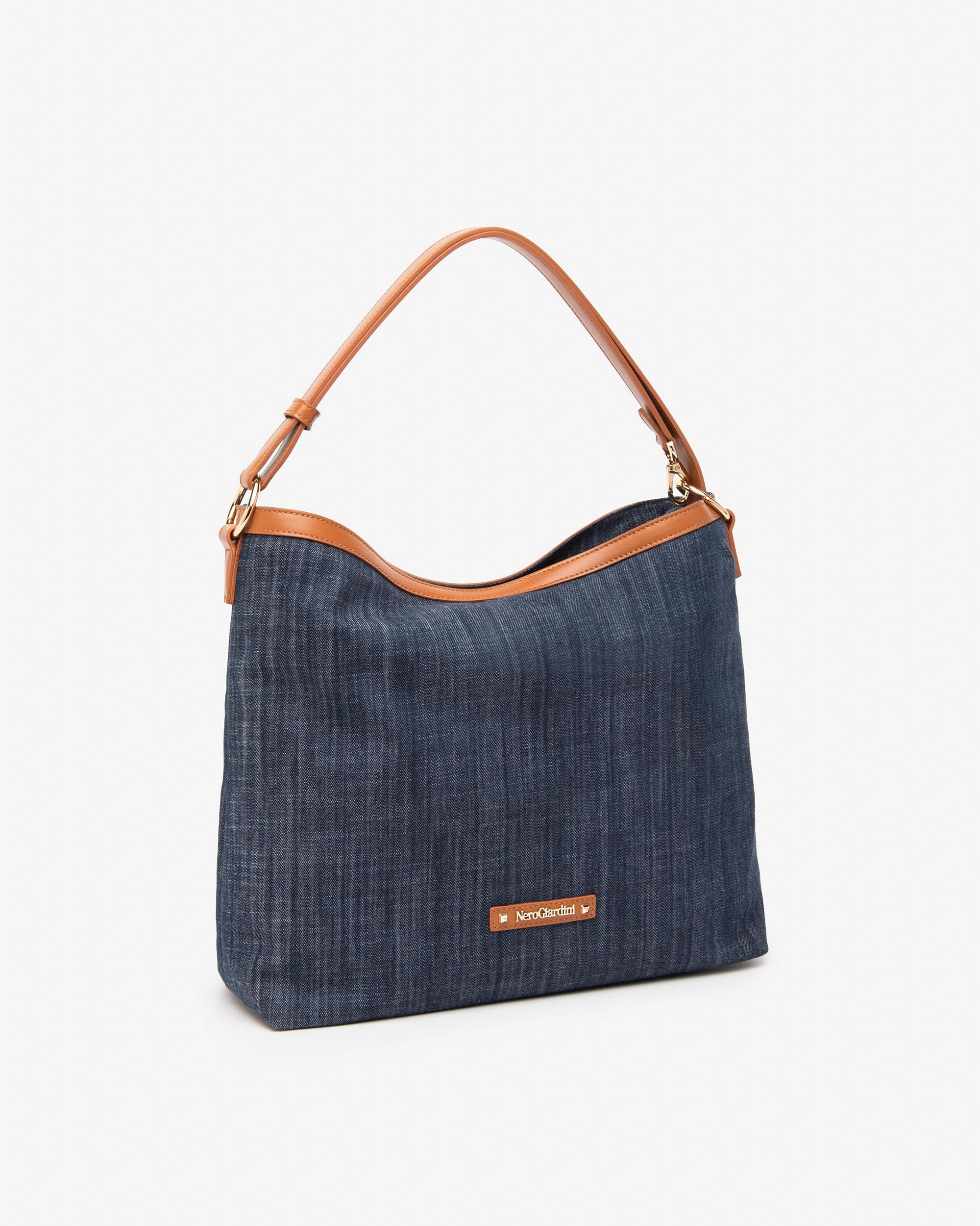 Shopper Nero Giardini Jeans e profili Cuoio