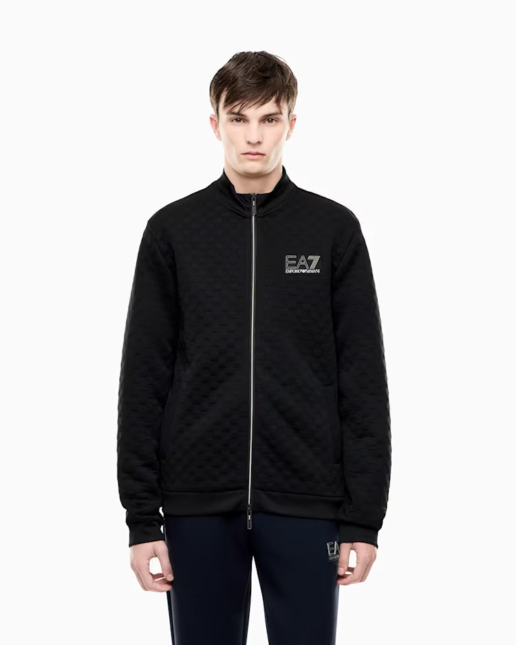 EA7 ARMANI Felpa Premium Label full zip in jersey con dettagli in maglia 7M002246 AF26241 UC001 nera
