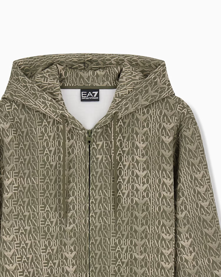 EA7 ARMANI Felpa Logo Series full zip con cappuccio in misto cotone 7M002206 AF12660 F7011 verde