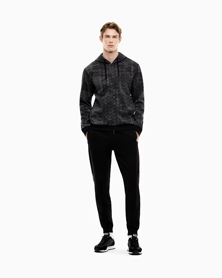 EA7 ARMANI Felpa Logo Series full zip con cappuccio in misto cotone 7M002206 AF12660 FC099 nera