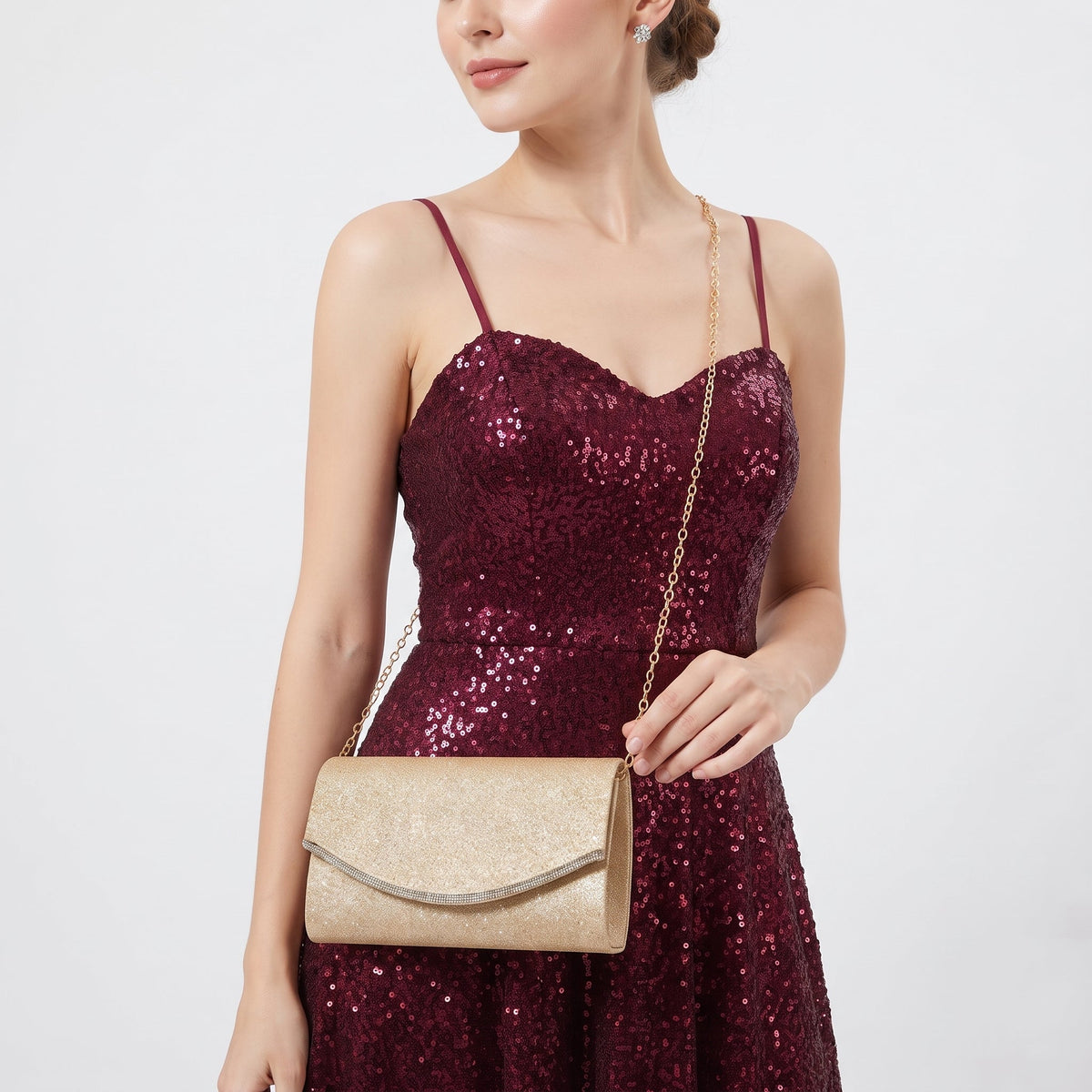 Pochette Busta con Strass Oro