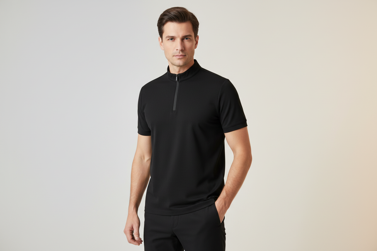 Polo Uomo Tinta Unita con Cerniera Zip Casual Elegante