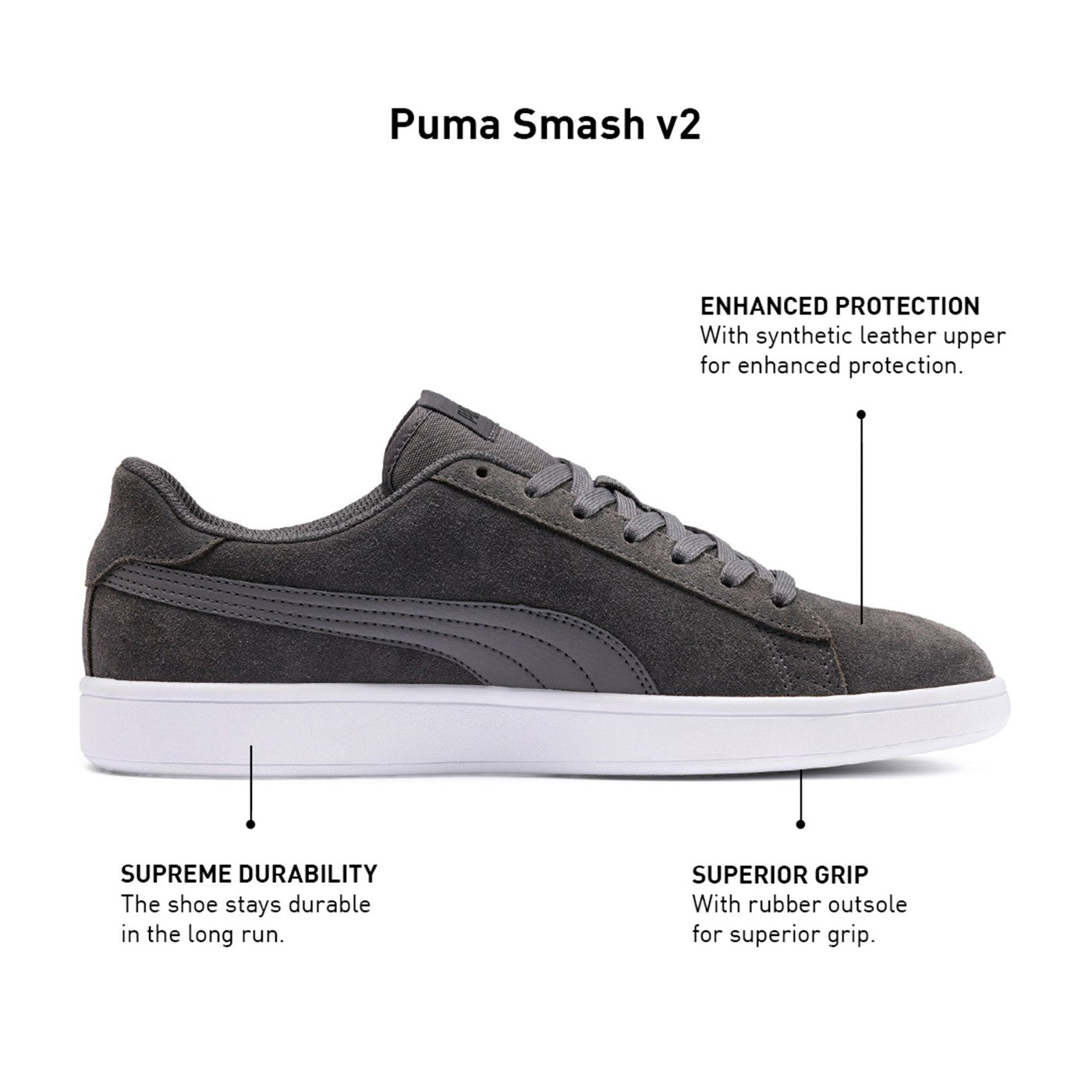 Puma Men's Smash v2 Low-Top Sneakers 364989 32 castlerock-black-white