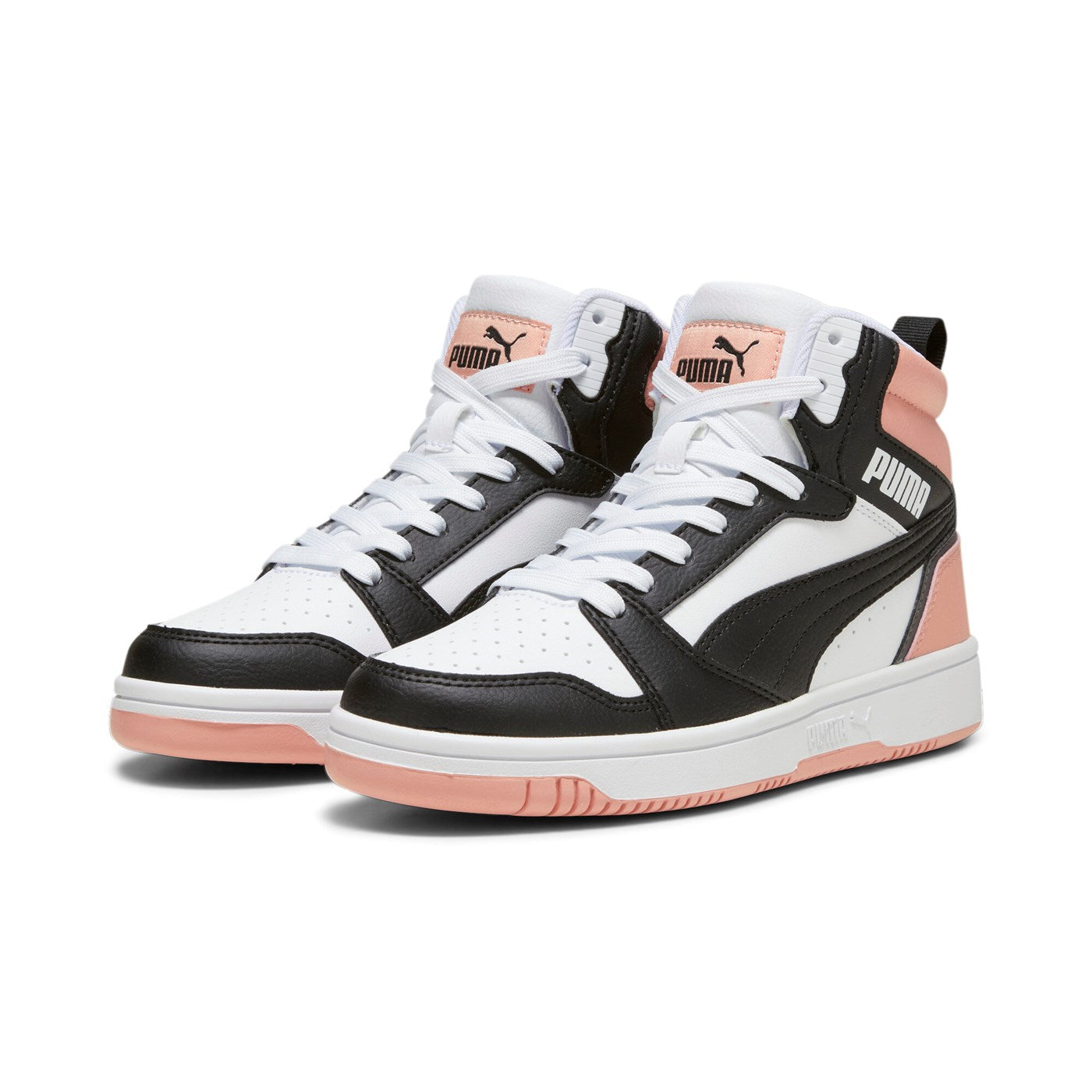Puma Girls' Rebound v6 Mid High-Top Sneakers 393831 07 White-Black-Pink