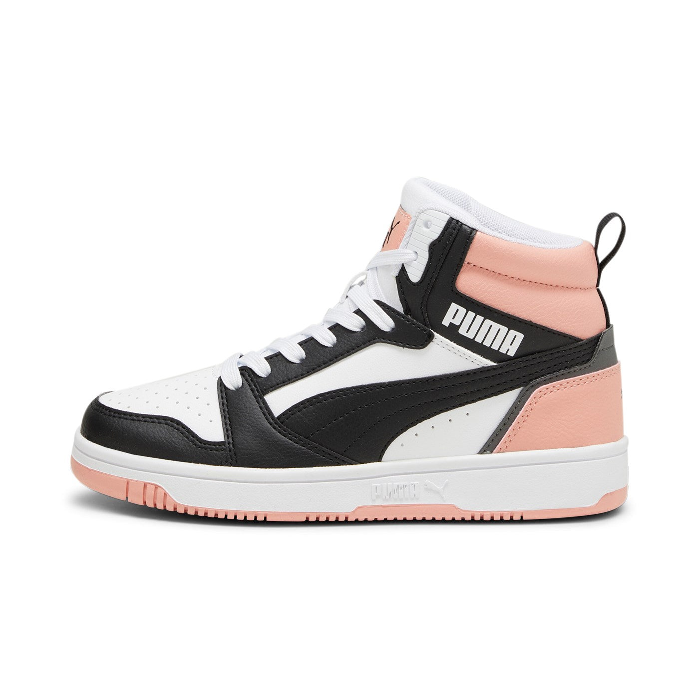 Puma Girls' Rebound v6 Mid High-Top Sneakers 393831 07 White-Black-Pink