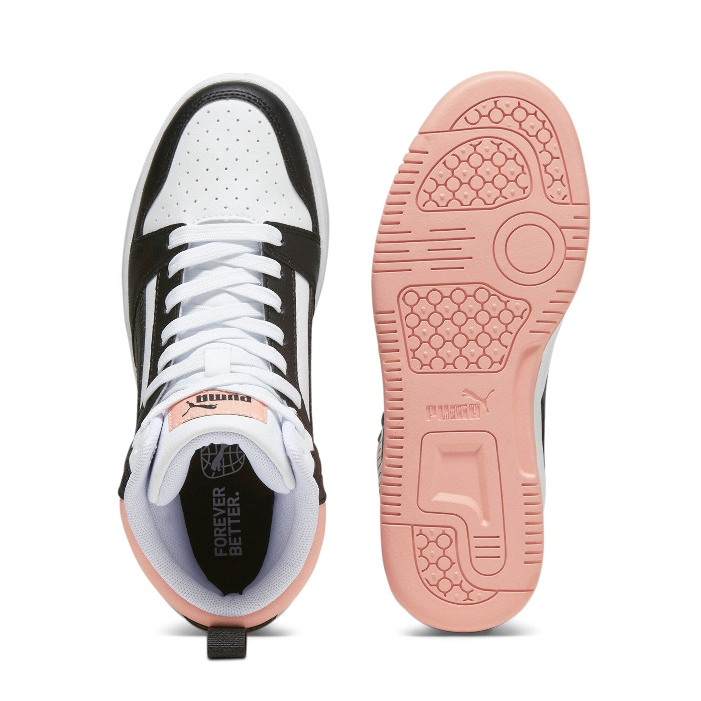 Puma Girls' Rebound v6 Mid High-Top Sneakers 393831 07 White-Black-Pink