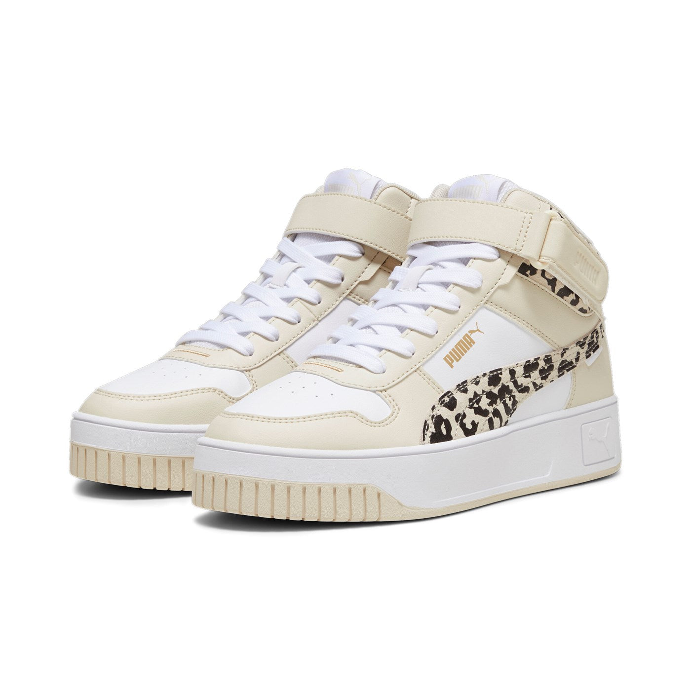 Puma Women's Carina Street Mid Animal Sneakers 394675-01 White-Beige