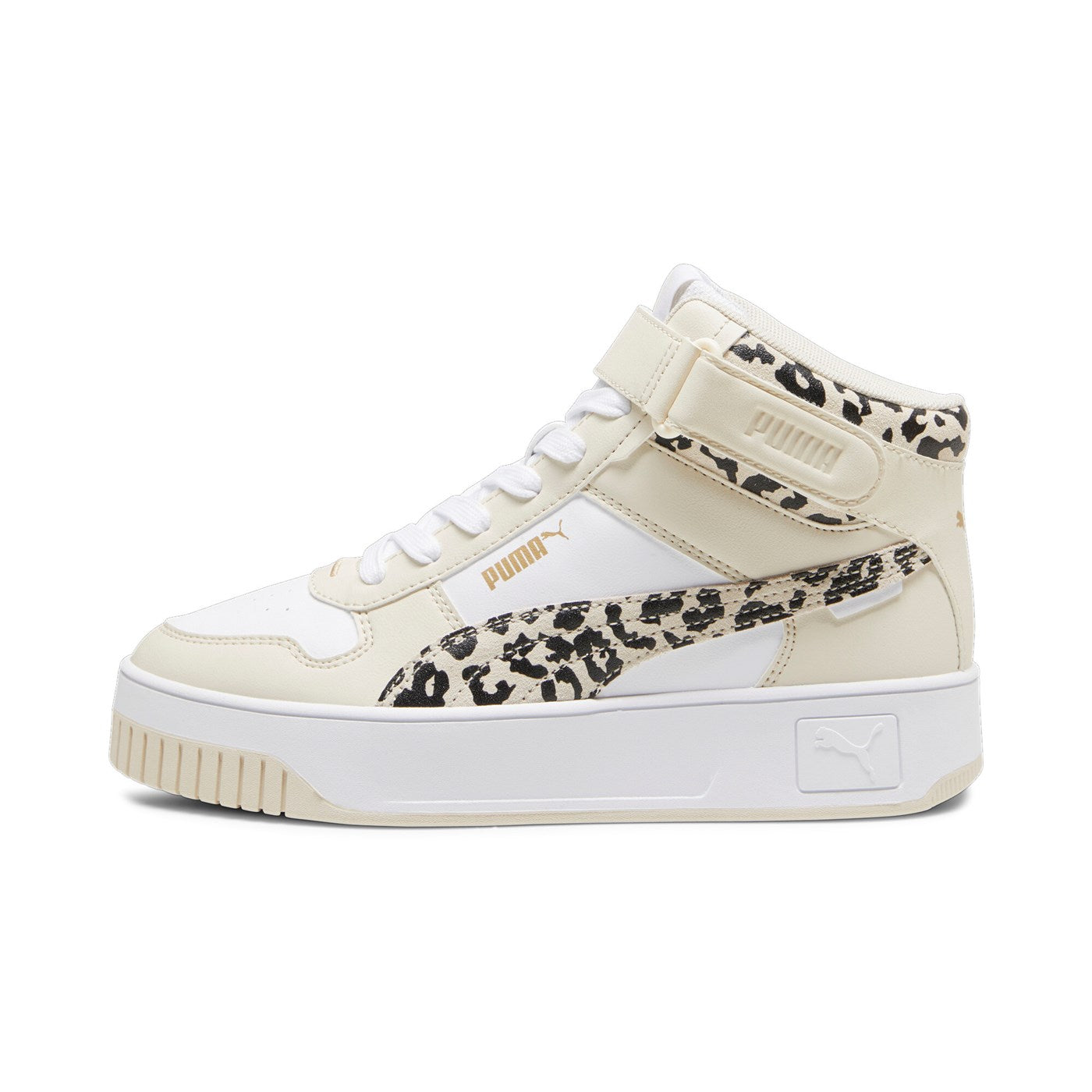 Puma Women's Carina Street Mid Animal Sneakers 394675-01 White-Beige