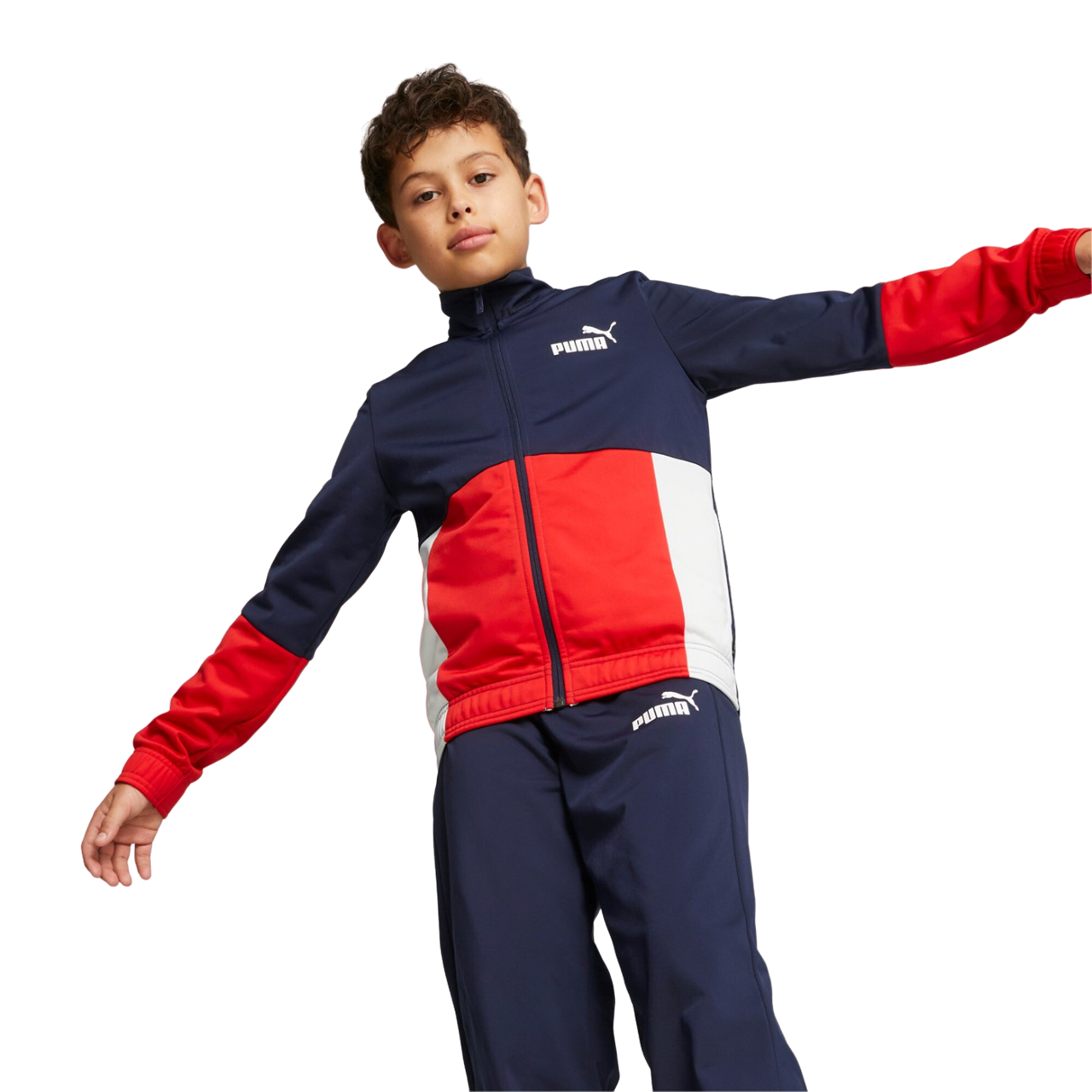 Puma Boy's Polyester Colorblock Tracksuit 676373-06 Blue-Red