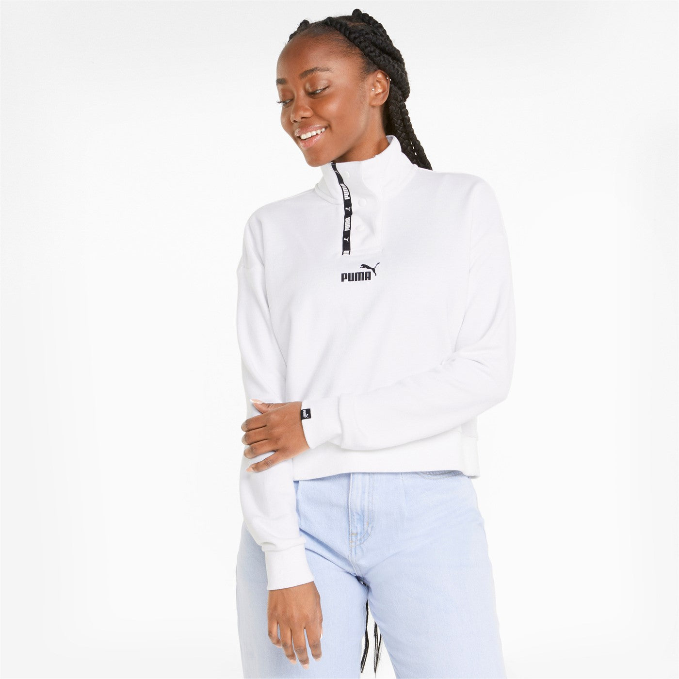 Puma Women's Half-Button Sweatshirt Power Tape Crew 847124-02 White