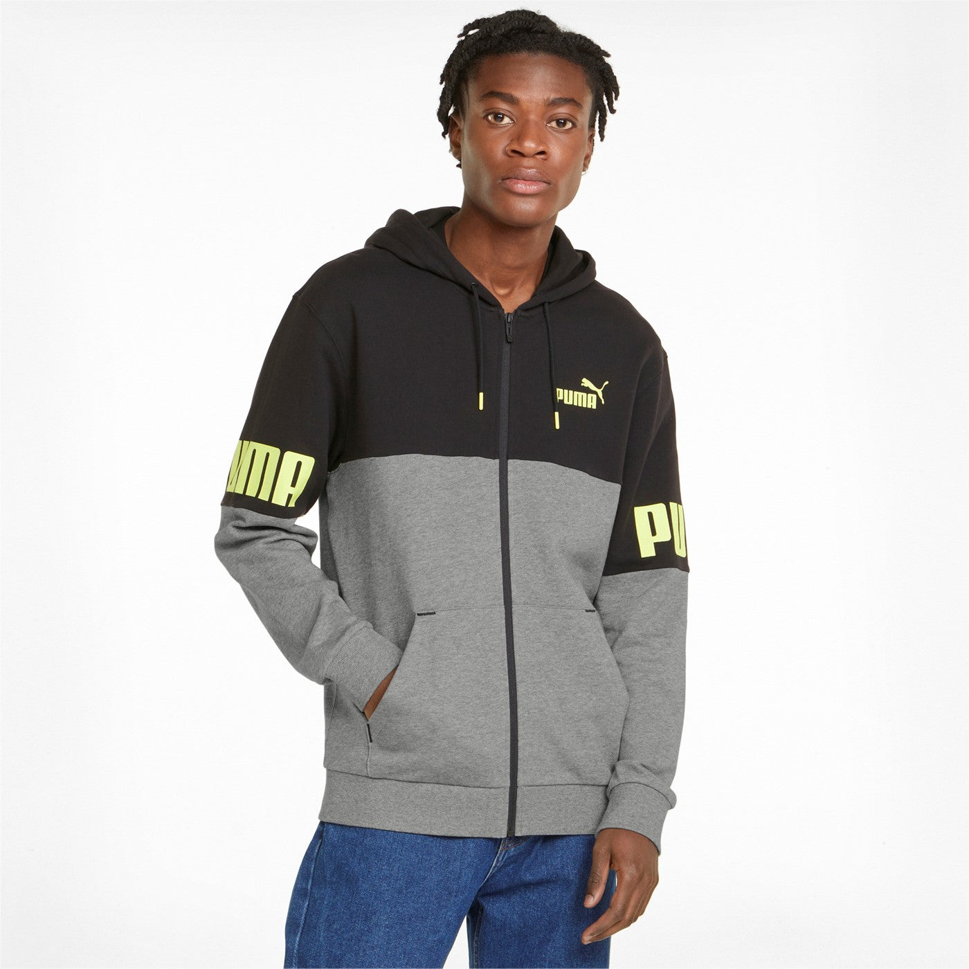 Puma Men's Power Colorblock Full-Zip Hoodie 847390 03 Black Grey