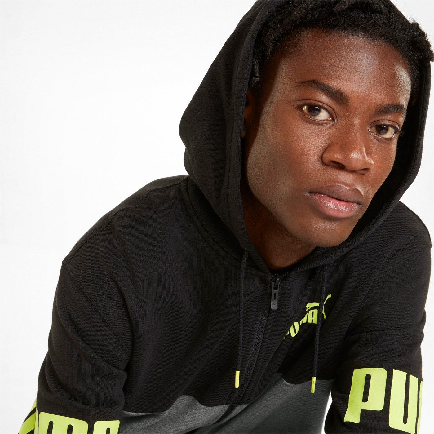 Puma Men's Power Colorblock Full-Zip Hoodie 847390 03 Black Grey