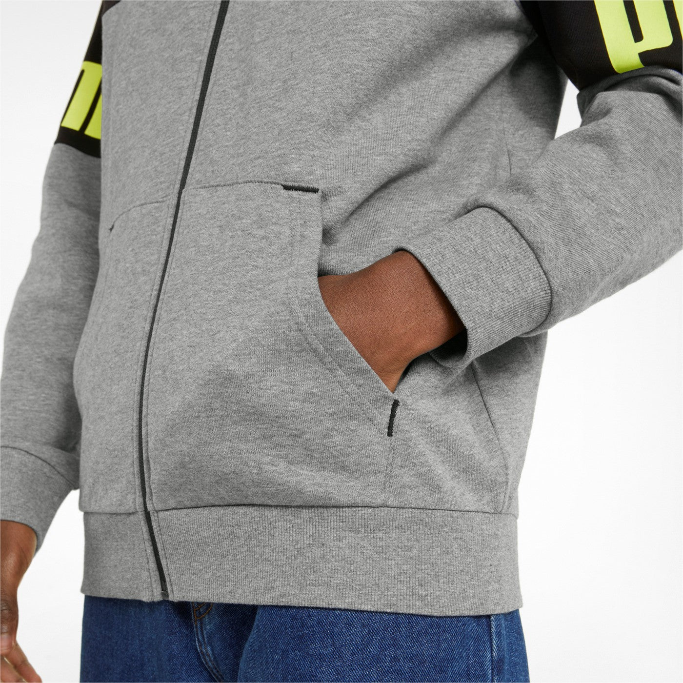 Puma Men's Power Colorblock Full-Zip Hoodie 847390 03 Black Grey