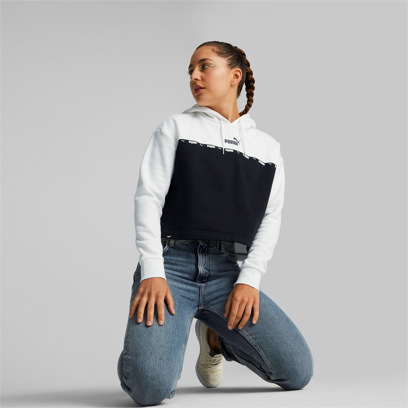 Puma Women's Power Tape Bicolor Hoodie 849946 02 White Black