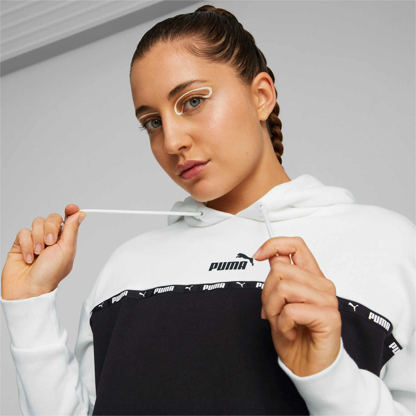 Puma Women's Power Tape Bicolor Hoodie 849946 02 White Black