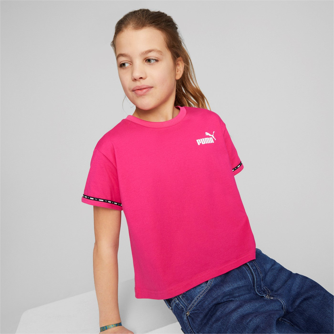 Puma Girl's Short Sleeve T-shirt Power Tape Tee 673544-64 orchid shadow