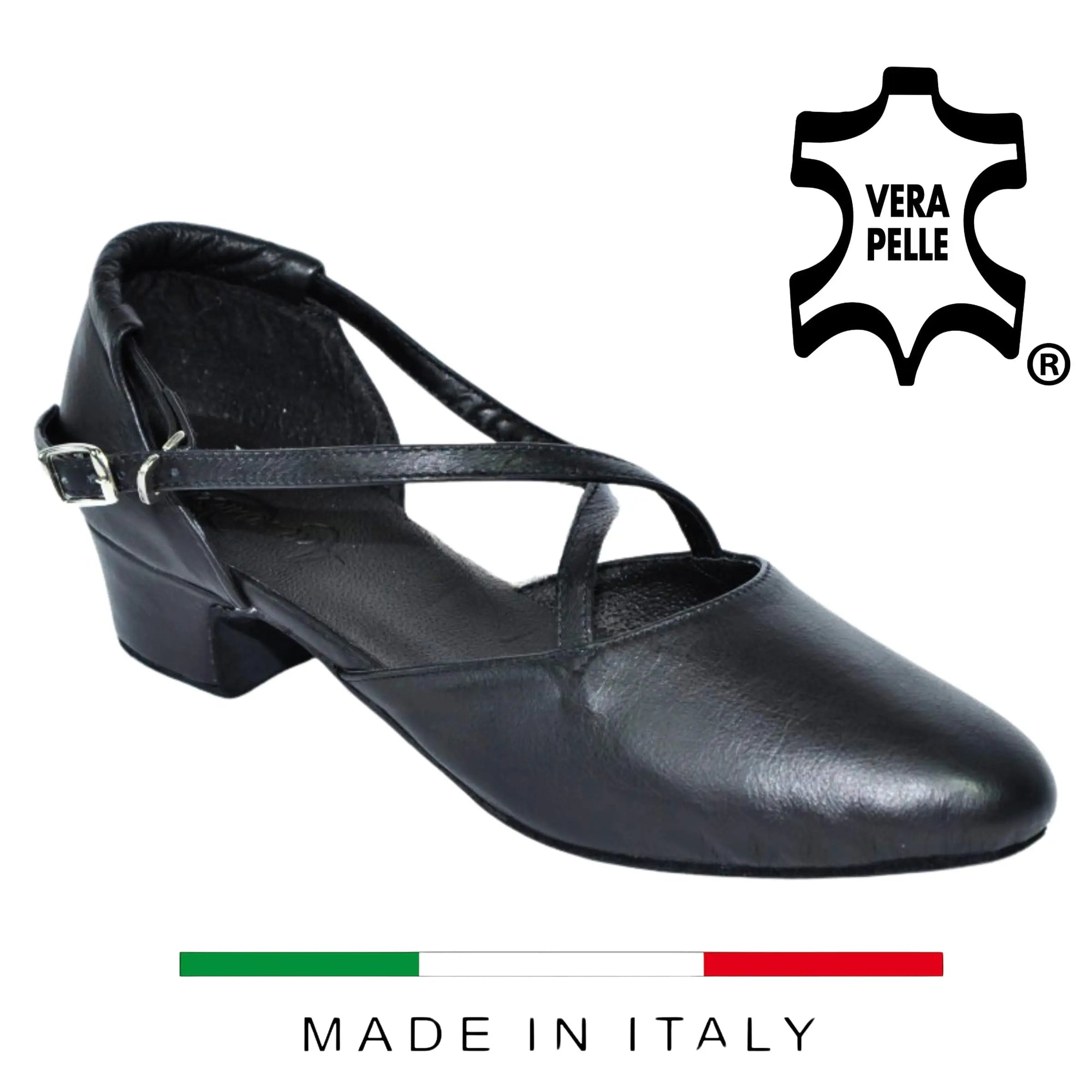 Scarpe da Ballo donna chiuse incrociato Cuccarini Vera Pelle da sala Danza Liscio Studio (tacco 30)