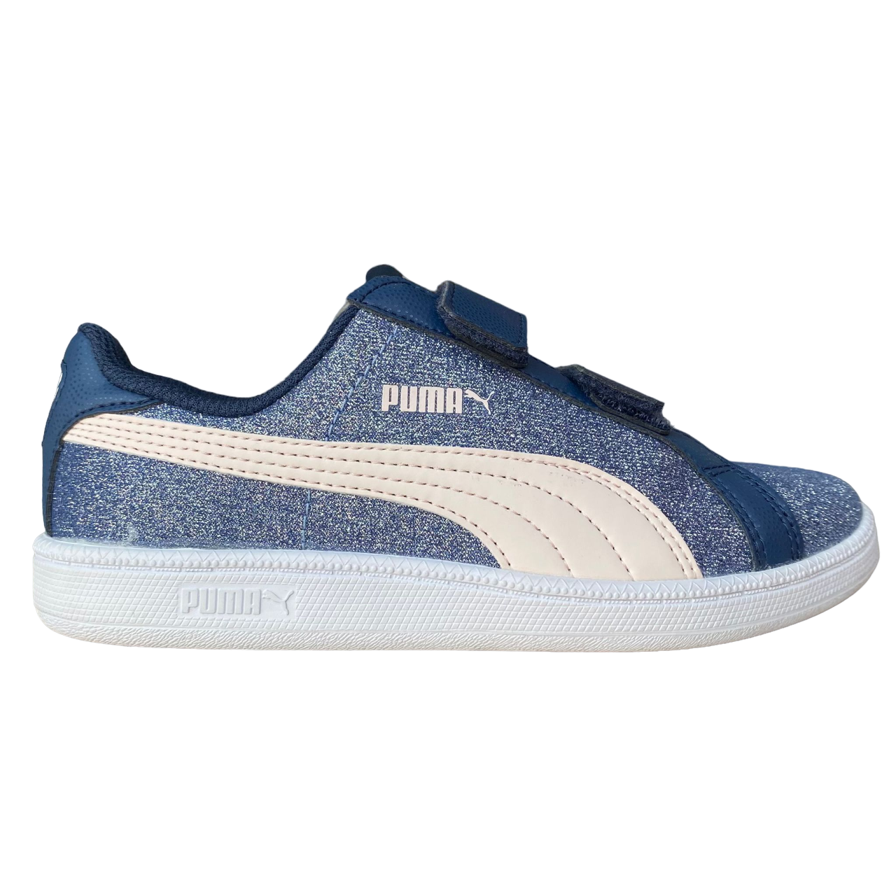 Puma girls' glitter Smash V PS 362956 04 blue rip-tape sneakers