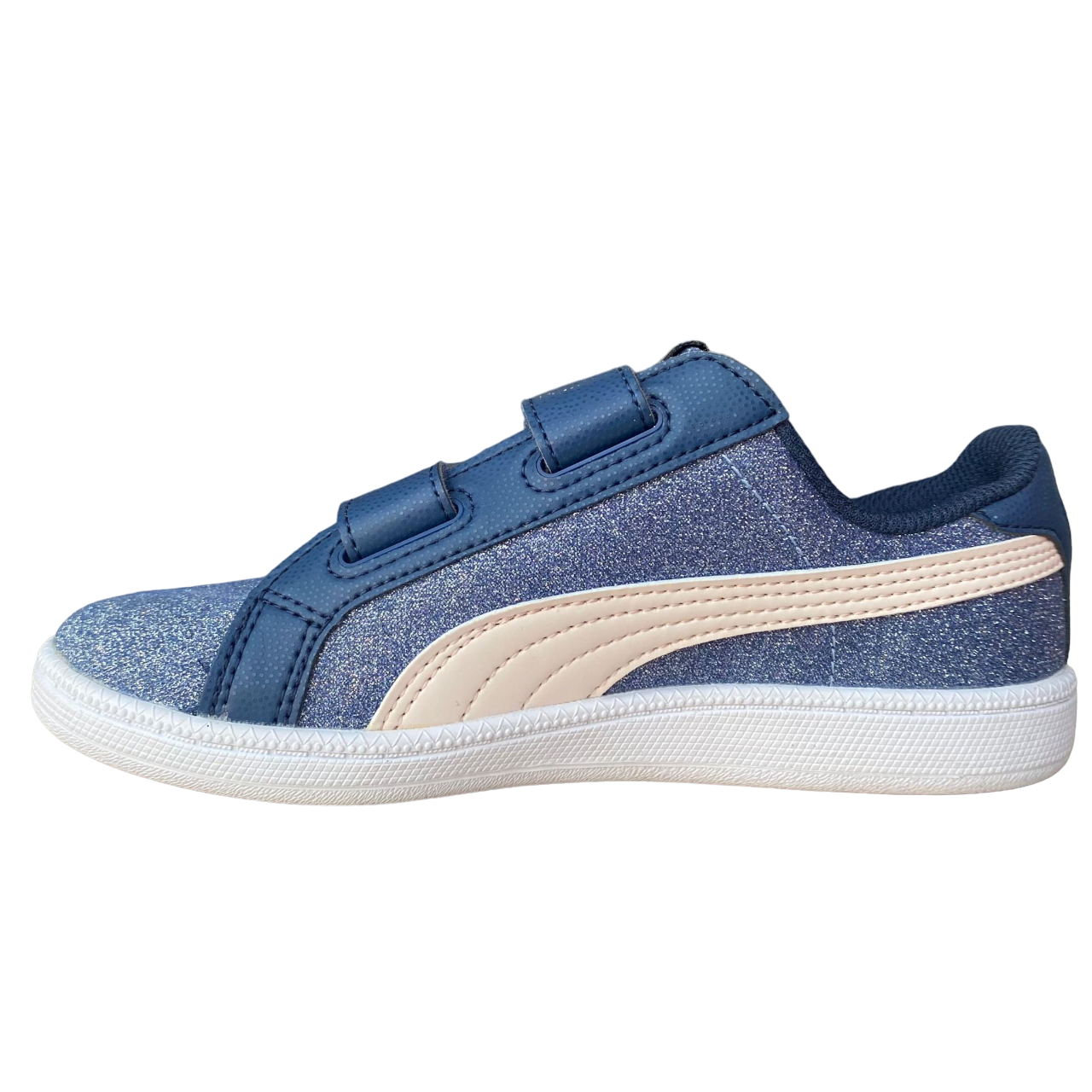 Puma girls' glitter Smash V PS 362956 04 blue rip-tape sneakers