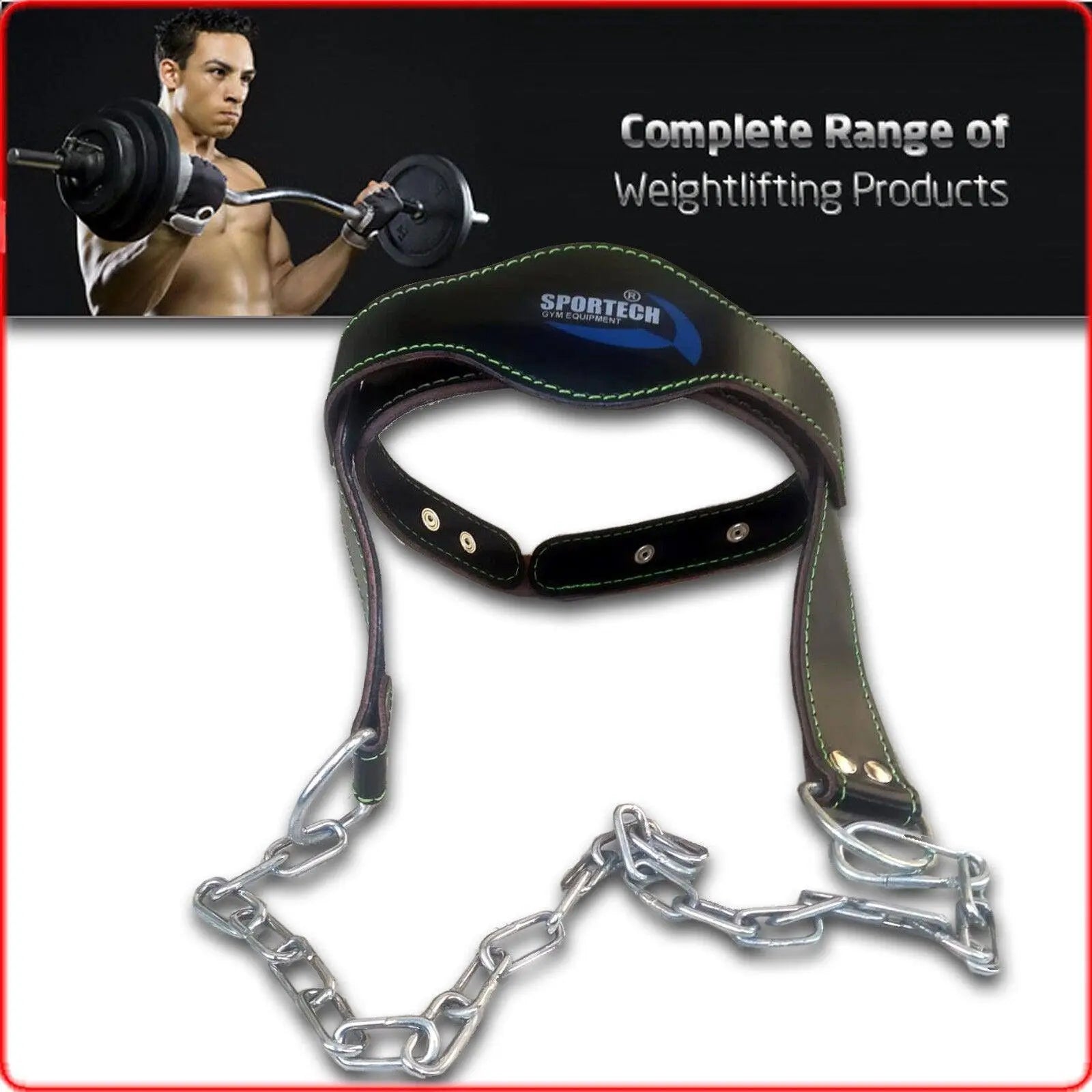 Cintura palestra allenamento collo imbracatura imbottita testa Head Harness in pelle con catena