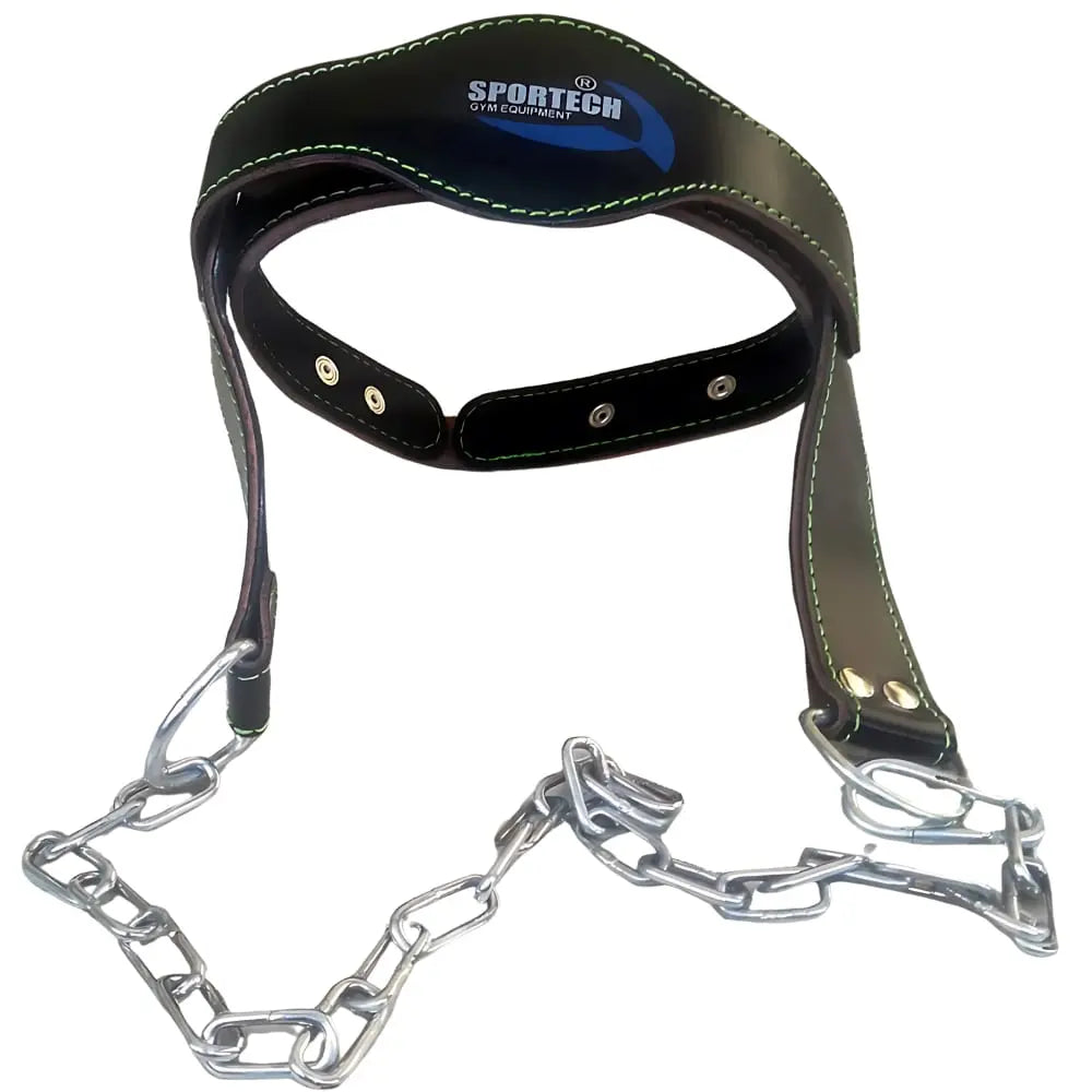 Cintura palestra allenamento collo imbracatura imbottita testa Head Harness in pelle con catena
