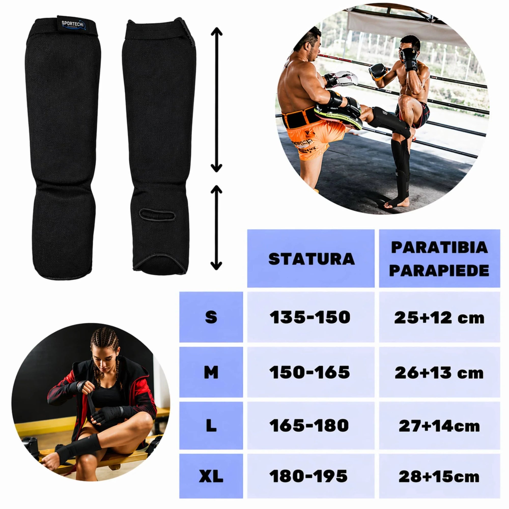 Paratibiapiede imbottito paratibia e parapiede Arti Marziali Muay Thai KickBoxing Karate MMA