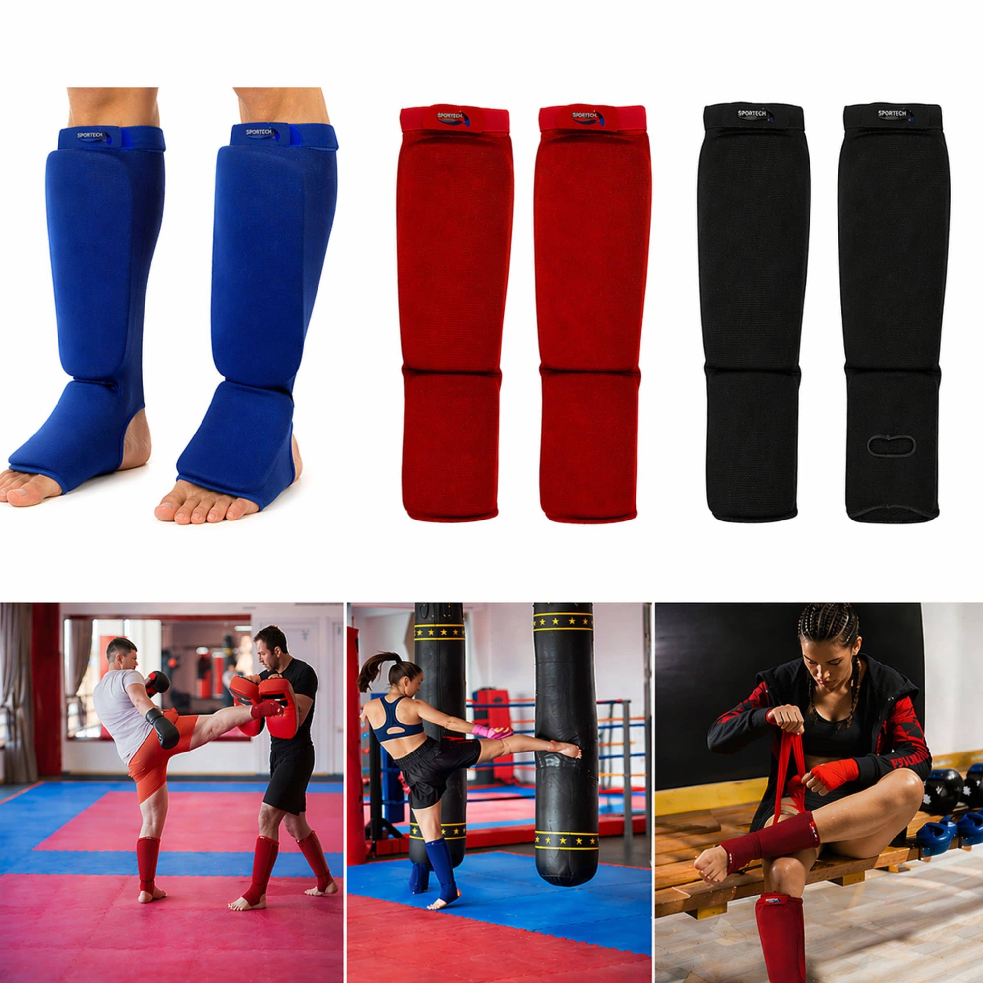 Paratibiapiede imbottito paratibia e parapiede Arti Marziali Muay Thai KickBoxing Karate MMA