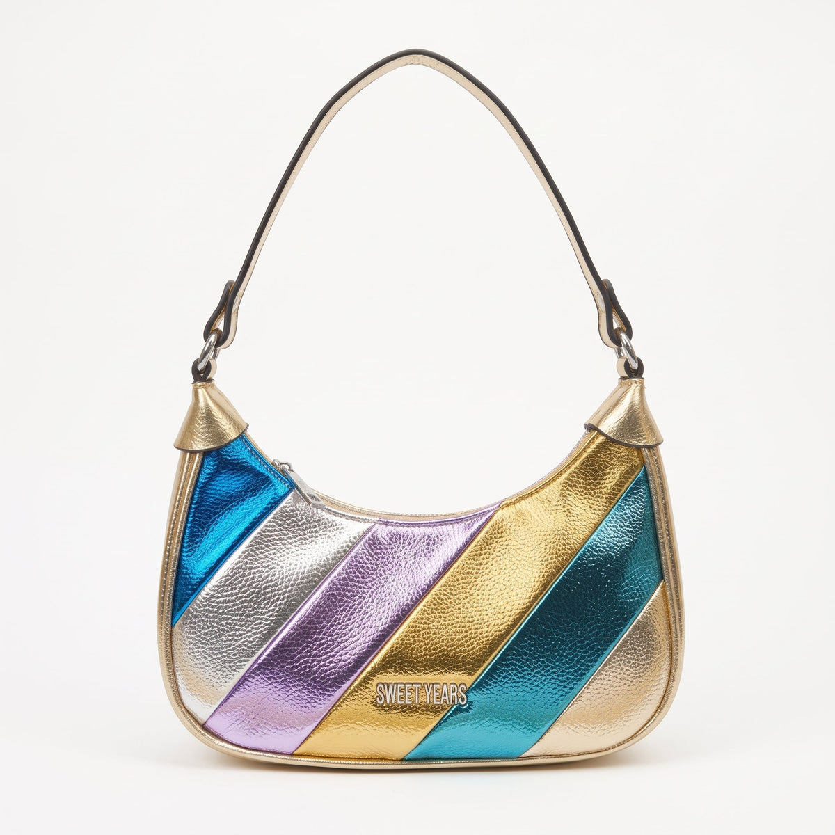 Sweet Years Borsa a Tracolla Righe Rainbow Metallic in Ecopelle