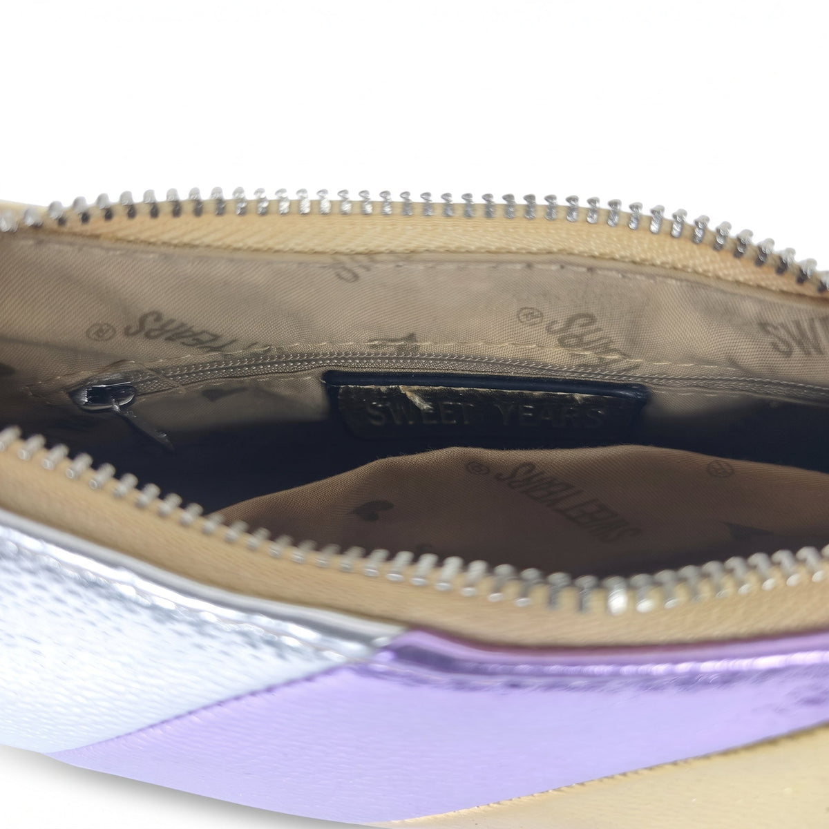 Sweet Years Borsa a Tracolla Righe Rainbow Metallic in Ecopelle
