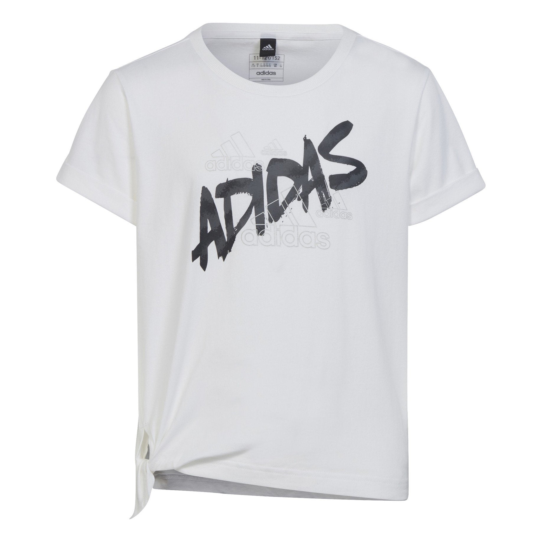 Adidas Girl's Short Sleeve Cotton T-shirt with Side Knot HR5818 white