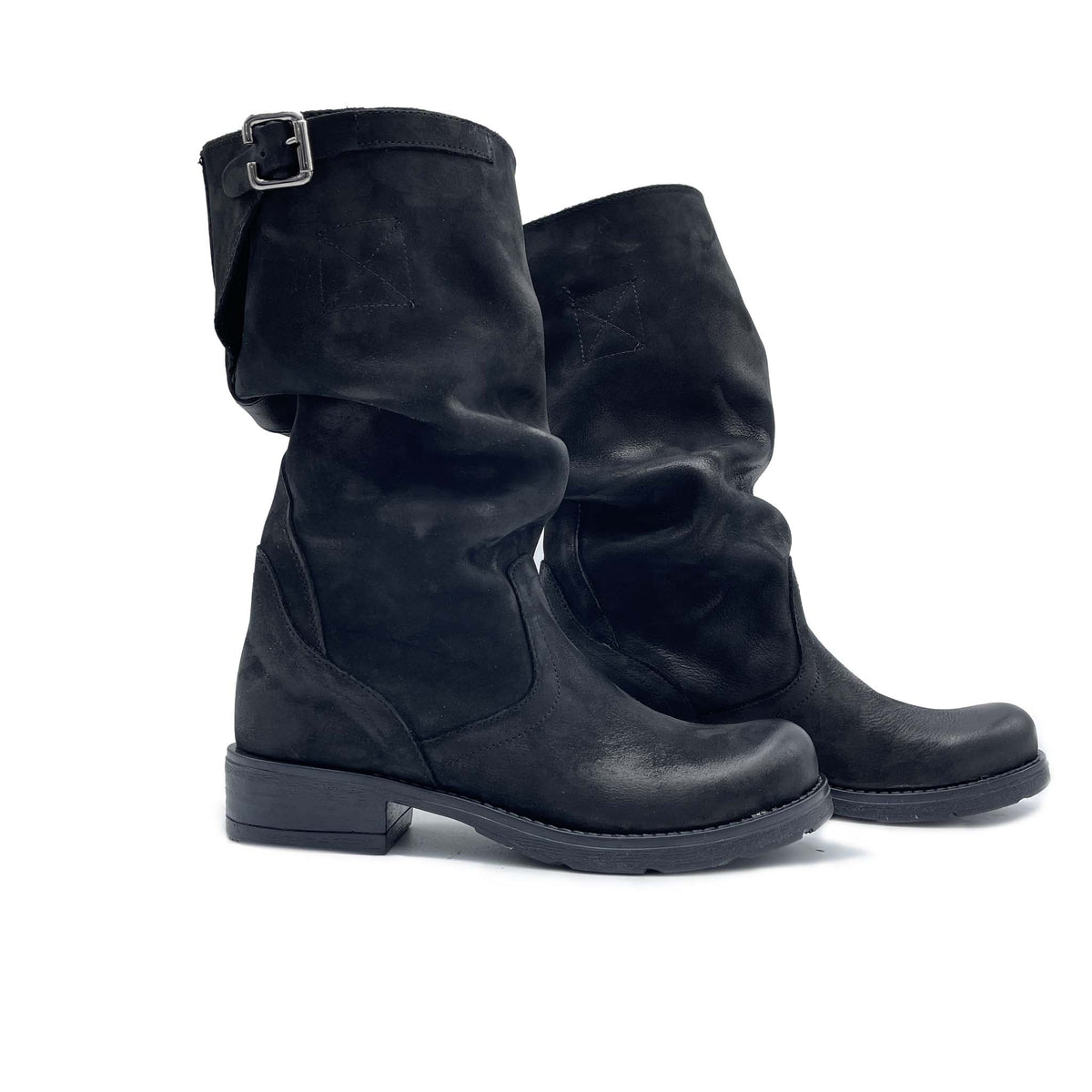 Stivale BIKER Donna in Nabuk Nero sfumato - Made in Italy