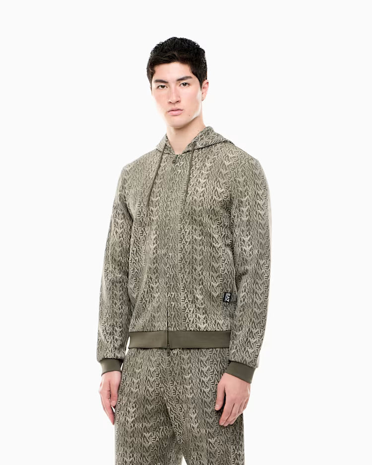 EA7 ARMANI Felpa Logo Series full zip con cappuccio in misto cotone 7M002206 AF12660 F7011 verde